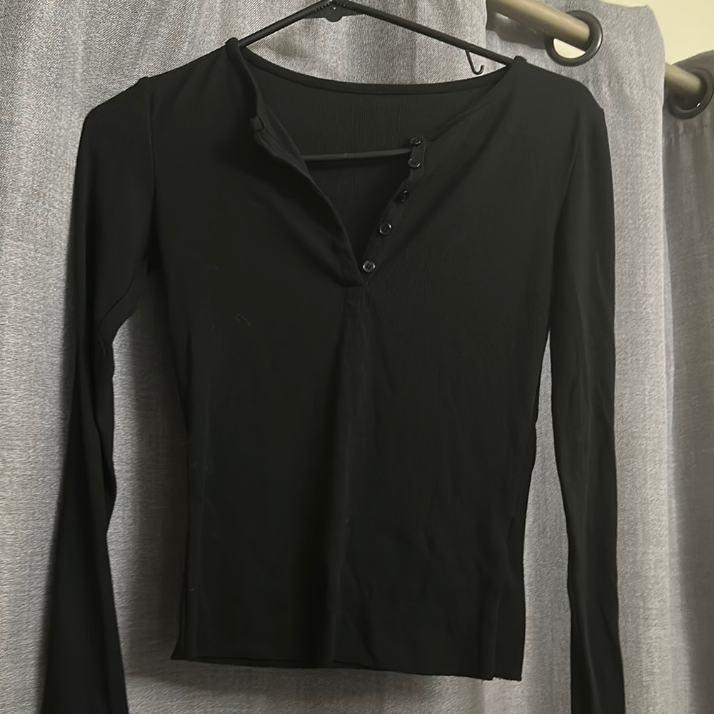 SHEIN Black Fitted Long Sleeve Polo Blouse